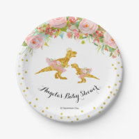 Pink Gold Dino Girl Baby Show Party Paper Teller