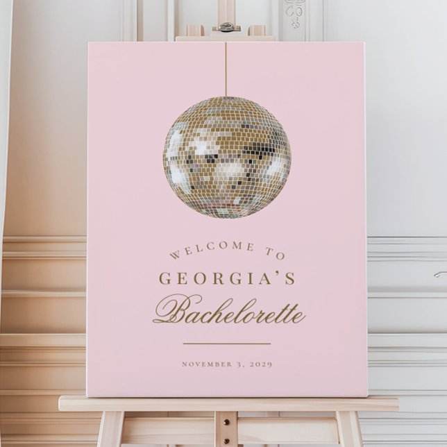 Pink Gold Disco Ball Bacheloretto Begrüßung Poster (Von Creator hochgeladen)