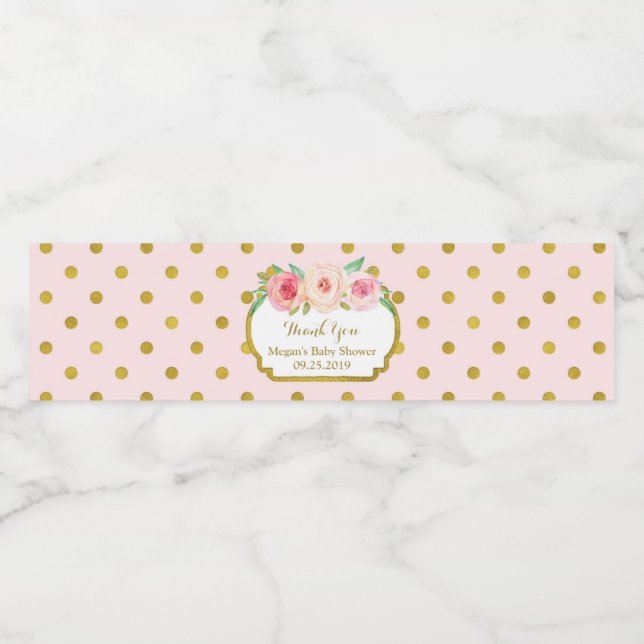 Pink Gold Dots Baby Dusche Wasser Flasche Etikett (Einzelnes Label)