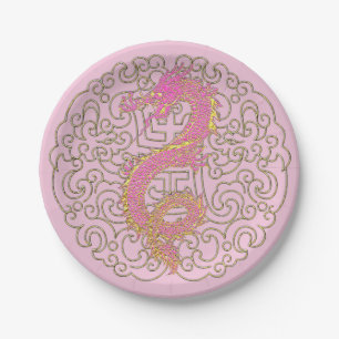 Pink Gold Drache auf dem traditionellen chinesisch Pappteller