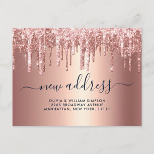 Pink Gold Dripping New Address Moving Ankündigung Postkarte