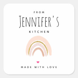 Pink & Gold Elegant Boho Rainbow Kitchen Quadratischer Aufkleber