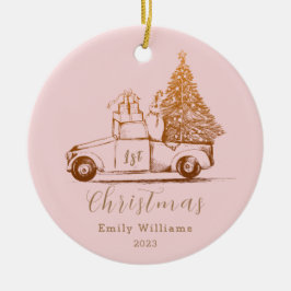 Pink Gold Elegant Foto Baby's First Christmas Keramik Ornament