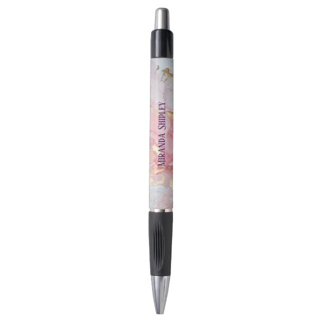 Pink & Gold Elegant Paint Purple Name Kugelschreiber (Vorderseite Vertikal)