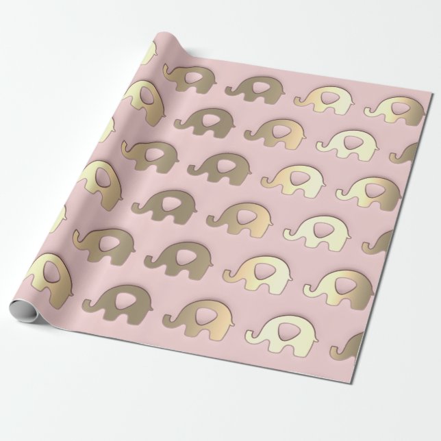 Pink Gold Elephants Baby Dusche Princess Girl Geschenkpapier (Ungerollt)