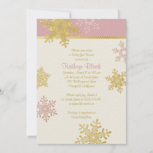 Pink Gold Elfenbeinschneeflake Winter Baby Dusche Einladung