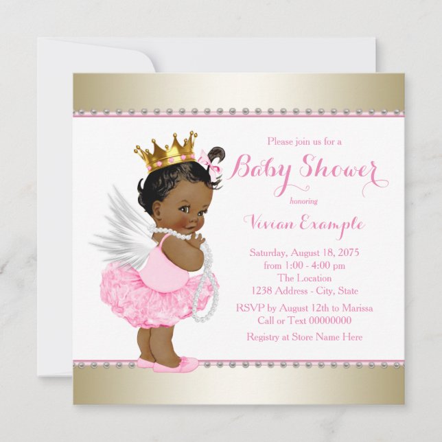 Pink Gold Engel Baby Girl Dusche Einladung (Vorderseite)