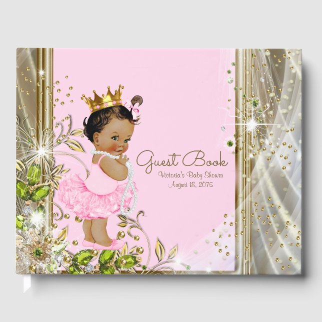Pink Gold Ethnic Princess Baby Showbook Gästebuch (Vorderseite)