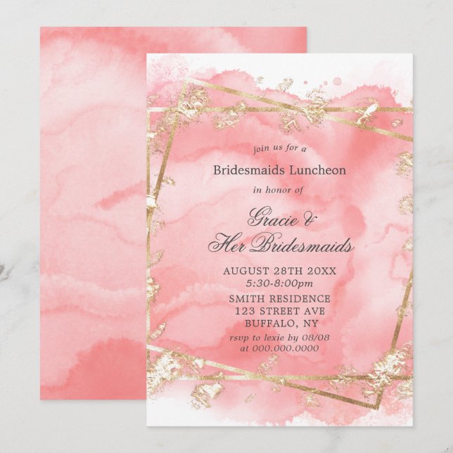 Pink Gold Fairytale Bridesmaids Invitations de déj (Devant / Derrière)