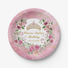 Pink Gold Fairytale Princess Crown Geburtstagspart Pappteller