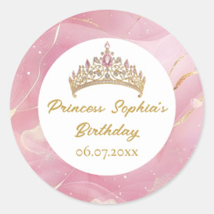 Pink Gold Fairytale Princess Crown Geburtstagspart Runder Aufkleber