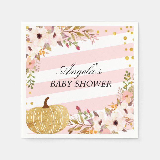 Pink Gold Fall Pumpkin Cocktail Papier Napkins Serviette (Vorderseite)