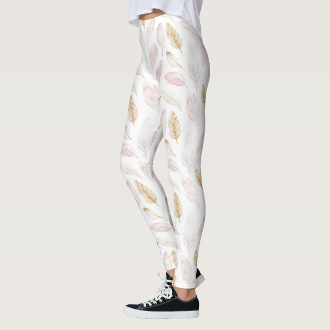 Pink Gold Feathers Leggings (Links)