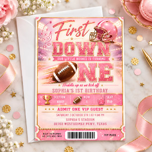 Pink-Gold-First-Down-Fußball-Einladung zum 1. Gebu Einladung