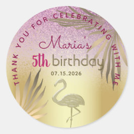 Pink Gold Flamingo 5th Birthday Runder Aufkleber