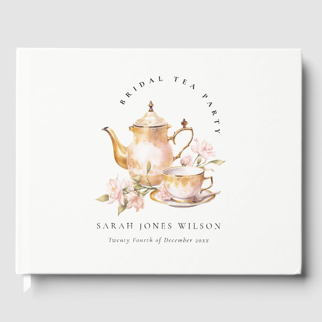 Pink Gold Flora Set Tee Brautparty Tee Party Gästebuch (Vorderseite)