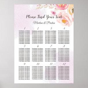 Pink & Gold Floral 12 Tables Mariage Tableau de si