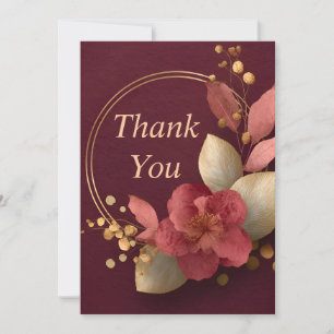Pink Gold Floral auf Burgundy Papier Danke Karte