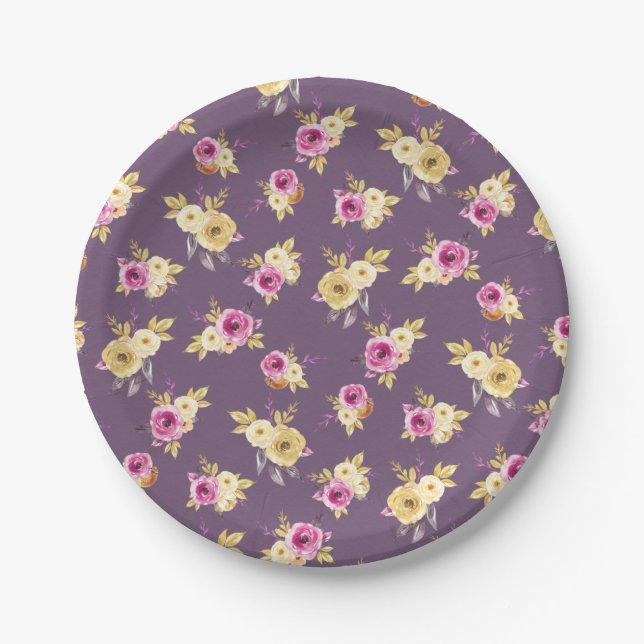 Pink+Gold Floral Baby Dusche Pappteller (Vorderseite)