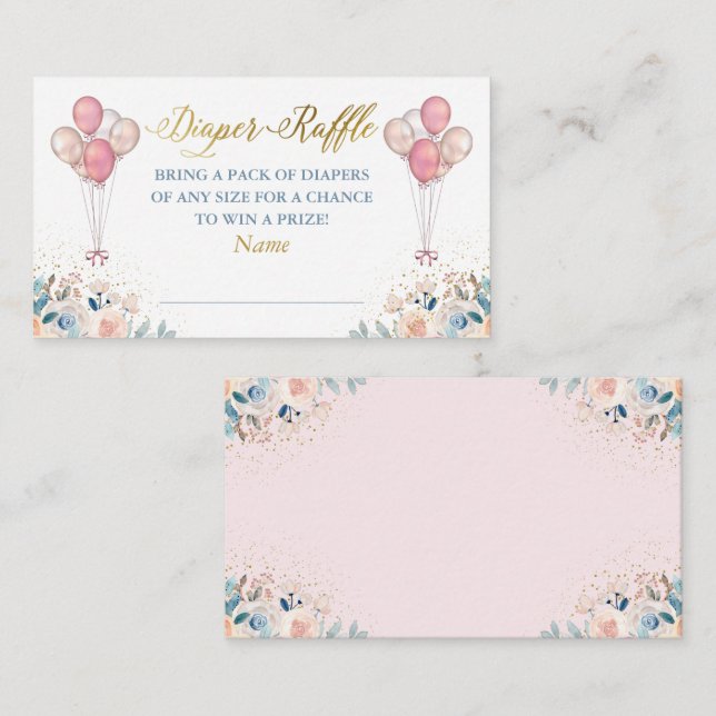 Pink Gold Floral Baby Dusche Windeln Raffle Ticket Begleitkarte (Vorne/Hinten)