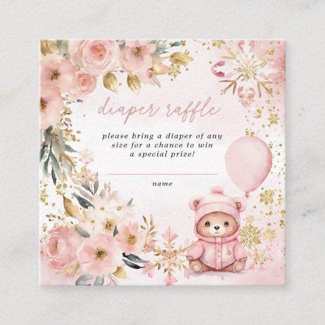 Pink Gold Floral Baby Duschkabine Windelwanne Begleitkarte (Vorderseite)