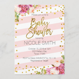 Pink Gold Floral Babydusche Einladung