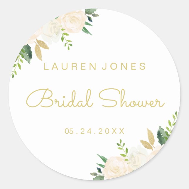 Pink Gold Floral Brautparty Aufkleber (Vorderseite)
