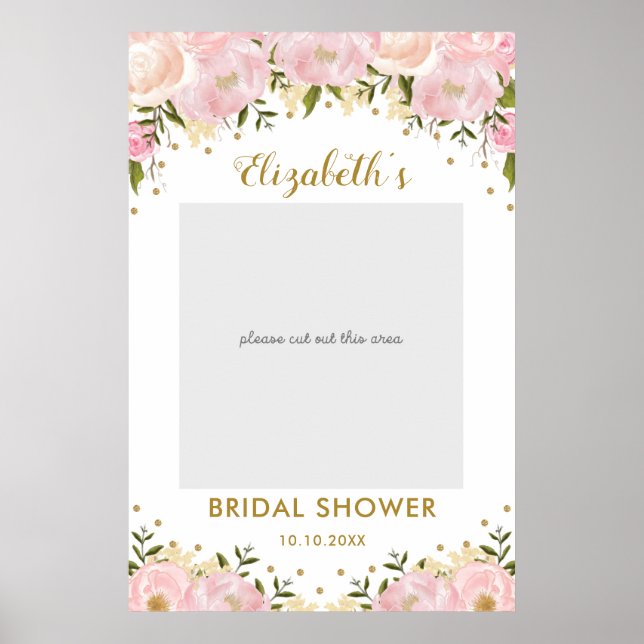 Pink Gold Floral Brautparty Foto Stand Prop Poster (Vorne)