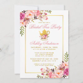 Pink Gold Floral Brautparty Tee Party Einladung P