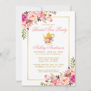 Pink Gold Floral Brautparty Tee Party Einladung P