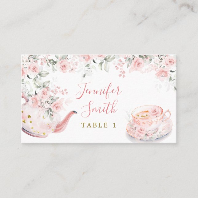 Pink Gold Floral Brautparty Tee Party Platzkarte (Vorderseite)
