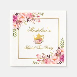 Pink Gold Floral Brautparty Tee Party Serviette