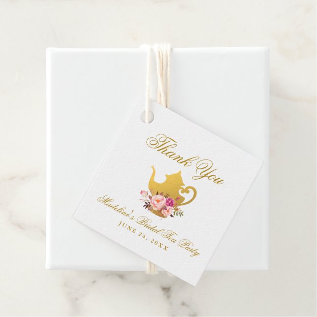 Pink Gold Floral Brautparty Tee Party Vielen Dank Geschenkanhänger (Beispiel)