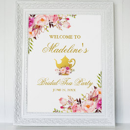 Pink Gold Floral Brautparty Tee Party Willkommen Poster
