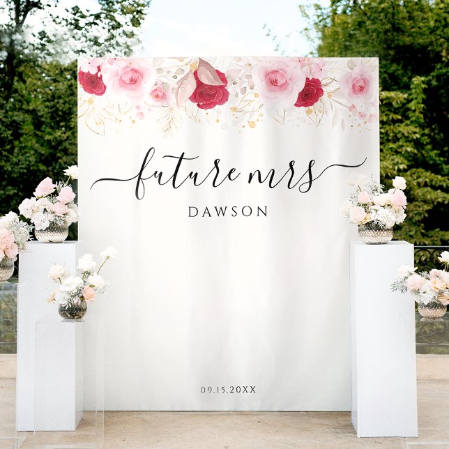 Pink Gold Floral Bridal Shower Backdrop Wandteppich (Von Creator hochgeladen)