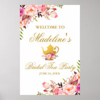 Pink Gold Floral Bridal Shower Tea Party Welcome L