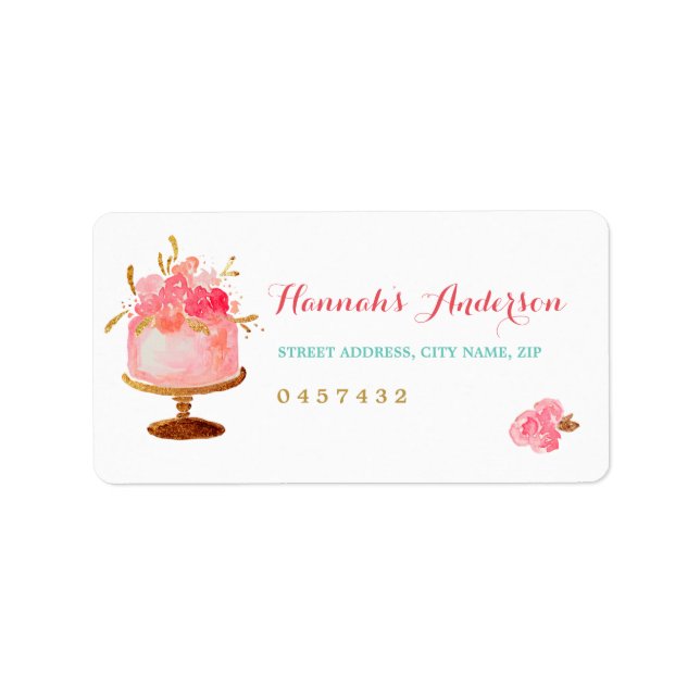Pink Gold Floral Cake Brautparty Adressenmarken Adressaufkleber (Vorne)
