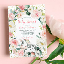 Pink Gold Floral Cow Girl Baby Dusche