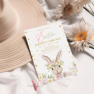 Pink Gold Floral Easter Egg Hunt & Brunch Bunny Bu Einladung