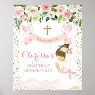 Pink Gold Floral Girl première Affiche de bienvenu