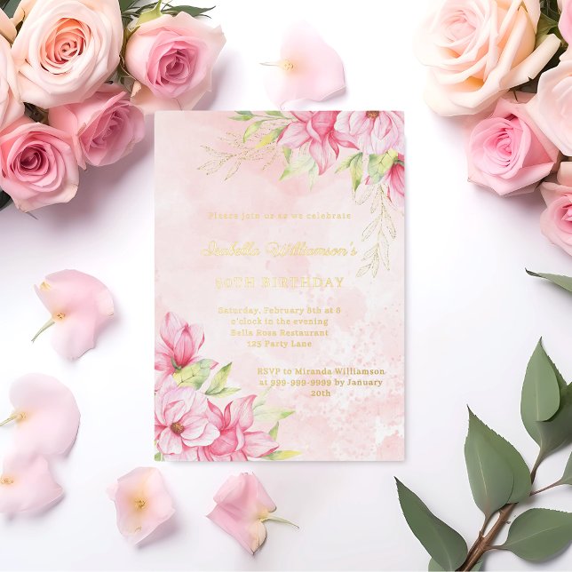 Pink gold floral luxury birthday folieneinladung (Von Creator hochgeladen)