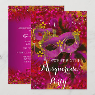 Pink Gold Floral Masquerade Sweet 16 Party Einladung