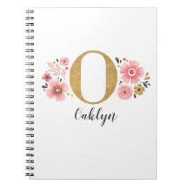 Pink Gold Floral Monogram Letter O Notizblock