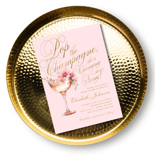 Pink Gold Floral Pop Champagner Brautparty Einladung