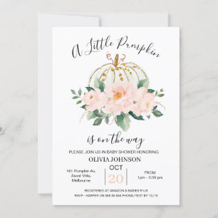  Pink Gold Floral Pumpkin Baby Dusche Einladung