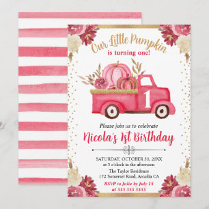 Pink & Gold Floral Pumpkin Lkw Herbst 1. Geburtsta Einladung