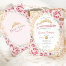 Pink Gold Floral Quinceanera