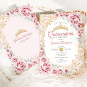 Pink Gold Floral Quinceanera Einladung