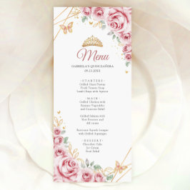 Pink Gold Floral Quinceanera Menükarte