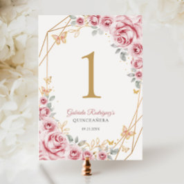 Pink Gold Floral Quinceanera Tischnummer